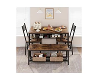 gaomon Dining Table and Chairs Set of 4,Kitchen Table with Storge Bench 47.2" Rectangular Kitchen Table Set with Wine Rack Small Dining Table Set for