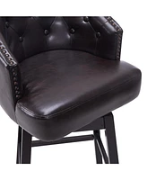 33.25" Swivel Counter Stools Set of 2, Upholstered Counter Height Bar Stools with Solid Rubber Wood Frame, Backrest, Footrest, Armless Barstools