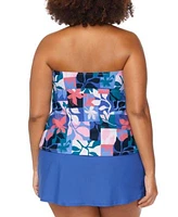 Raisins Curve Trendy Plus Size Zanzibar Tie Front Underwire Tankini Top Bravo Tummy Control Swim Skirt