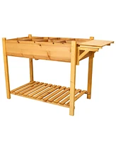 8 Pockets Horticulture Raised Garden Bed Elevated Wood Planter Box Stand with Foldable Side Table and Storage Shelf for Herb/Vegetables/Flowers