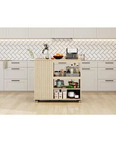 Kitchen Island Cart,Rolling Serving Utility Trolley Cart Modern Kitchen Island with Storage Drawer Wine Rack Lockable Casters,Kitchen Cart for Kitchen