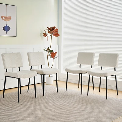 Modern Beige simple dining chair Fabric Upholstered Chairs home bedroom stool back dressing chair black metal legs(set of 4)
