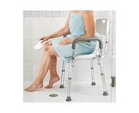gaomon Shower Seat, Adjustable Height Shower Chair, with Padded Armrests and Back, Inside Shower Seat Support 350 Lb Capacity