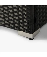Rattan Fire Pit Table with Propane Tank Holder, Fire Table with Ceramic Tile Table Top