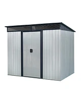 8ft x 6ft Outdoor Metal Storage with Lockable Sliding Doors and Transparent plate for Garden, Lawn (White and Black)