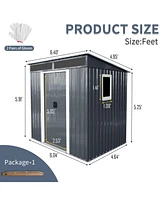 6ft x 5ft Outdoor Metal Storage Shed with Window and Transparent plate for Garden, Lawn (Black and White)