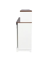 47" Coffee Bar Wine Cabinet with Sliding Barn Door, Sideboard Buffet Cabinet with Wine Bottle Rack, Storage Cabinet for Kitchen, Dining Room