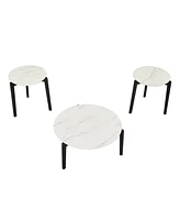 Living Room Coffee Table: Modern and stylish 36 inch round small coffee table, imitation marble tabletop with rubber wood solid wood legs, wooden coff
