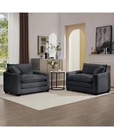 Streamdale Furniture Luxurious and Sophisticated Deep Seated Sofa Set with Two Single Chairs in Grey Corduroy Fabric, Suitable for Bedroom and Office