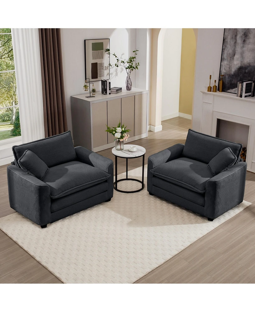 Streamdale Furniture Luxurious and Sophisticated Deep Seated Sofa Set with Two Single Chairs in Grey Corduroy Fabric, Suitable for Bedroom and Office
