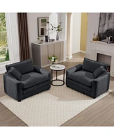 Streamdale Furniture Luxurious and Sophisticated Deep Seated Sofa Set with Two Single Chairs in Grey Corduroy Fabric, Suitable for Bedroom and Office