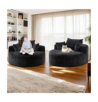 55''L Chenille Sponge single sofa,No Assembly Required,Fluffy Modern Sleeper Chair for Living room, Bedroom