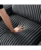 71" Loveseat Small Sofa Plush Corduroy Fabric Square Storage Armrest Usb port (Only Sofa, Do Not Include Ottoman)