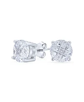 Bling Jewelry Round Solitaire Cz Invisible Cut Checkboard Cubic Zirconia Stud Earrings Sterling Silver