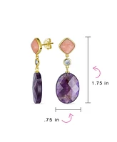 Bling Jewelry Big Oval Briolette Purple Natural Amethyst Dangle Earrings Gold Plate