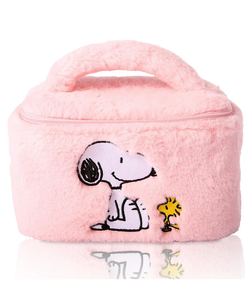 Peanuts Snoopy Fluffy Cosmetic Bag for Travel - Soft Plush Toiletry Pouch