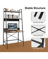 Slickblue Study Writing Gaming Table with Storage Shelf and 3 Hooks