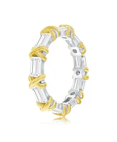 Suzy Levian New York Sterling Silver Baguette Cubic Zirconia Yellow Gold X Eternity Band