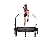 48" Foldable Mini Trampoline Max Load 300lbs, Fitness Rebounder with Adjustable Foam Handle, Exercise Trampoline for Adults Indoor/Garden Workout