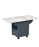 39.4" Wood Folding Dining Table with 4 Wheels, Wood Folding End Table with Wheels, Folding Dining Table with Storage Rack and 1 Drawers, Movable