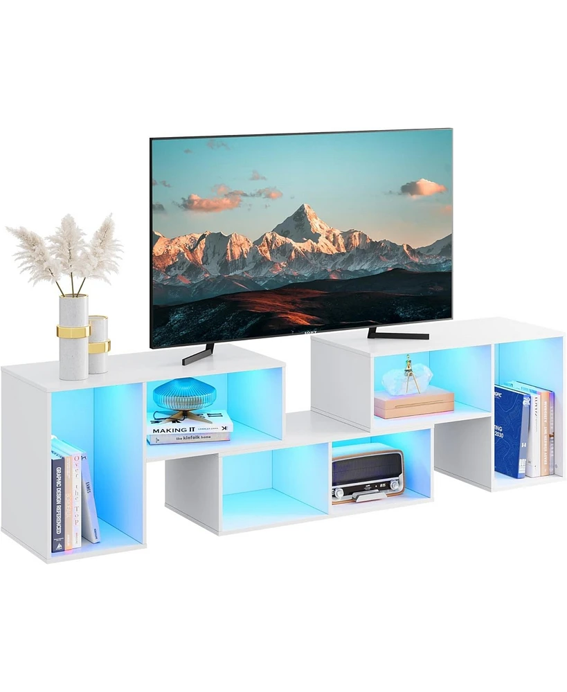 Wlive Tv Stand Modern Deformable Television Stand with Led Strips Entertainment Center with Open Shelves Media Tv Console for 65/70 Inch Tv Split Tv S