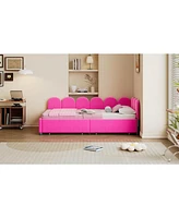 Twin size Upholstered Daybed with 2 Drawers, Velvet Sofabed with Soft Fabric Headboard, No Box-spring Needed, Beige