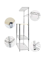 Slickblue 4 Tier Baker's Rack Microwave Shelf,Kitchen Storage Free Standing Workstation with 6 hooks