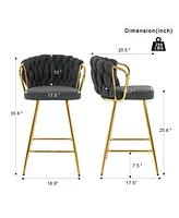 Streamdale Furniture Modern design High stool Gold Plated legs Kitchen Dining Dark grey linen bar chair, suitable for Cafe Bar Restaurant (set of 2)