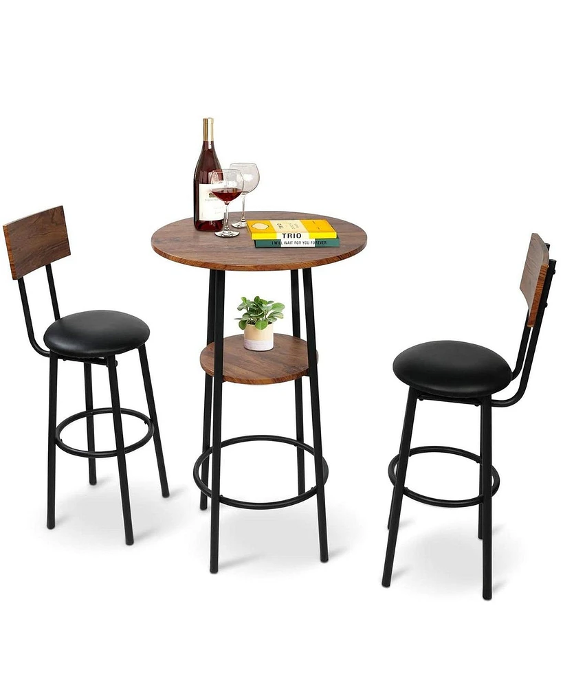 Slickblue 3-Piece Round Bar Table and Chairs Set Stylish Bistro Dining for Indoor & Outdoor