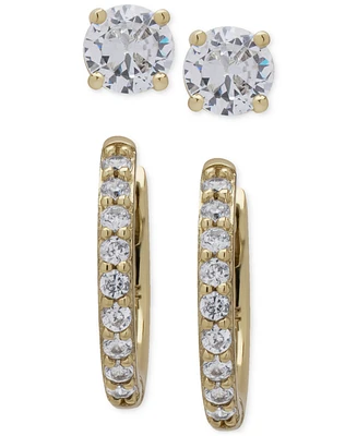 2-Pc. Set Lab Grown White Sapphire Stud & Small Hoop Earrings (2-1/5 ct. t.w.) in 14k Gold-Plated Sterling Silver