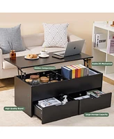 Lift-Top Coffee Table with Storage Center Tables Hidden Compartment & 2 Drawers, Sofa Table For Living Room