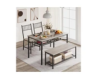 gaomon Dining Table and Chairs Set of 4 Kitchen Table with Storge Bench 47.2" Rectangular Kitchen Table Set with Wine Rack Small Dining Table Set for