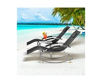 gaomon Outdoor Patio Chaise Lounge Set of 3, Rocking Lounge Chairs with Arm, Headrests Side Table, Beach Sunbathing Lawn Iron Chairs for Outside, Back