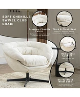 Chenille Upholstered 360° Swivel Club Chair/Accent Chair with Removable Cushion, Round Office Chair with Black Metal Base, Cotton Material, Livin