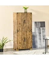 Streamdale Furniture Industrial Kitchen Pantry Cabinet with 4 Doors and Storage Shelves, Freestanding Storage Cabinet, Rustic Wood