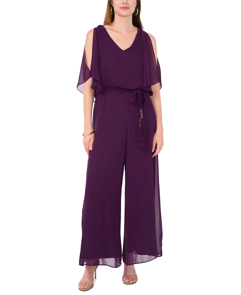 Msk Women's Cold-Shoulder Belted Wide-Leg Jumpsuit