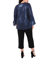 Msk Plus V-Neck Bell-Sleeve Sequin-Knit Top