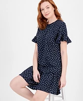 Tommy Hilfiger Women's Dot-Print Flounce Sleeve and Hem Dress