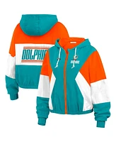 Wear by Erin Andrews Women's Aqua Miami Dolphins Color Block Full-Zip Windbreaker Jacket