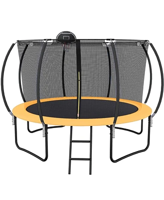 Streamdale Furniture 12 Ft Pumpking Trampoline Inside Safety Net With Basketball Hoop