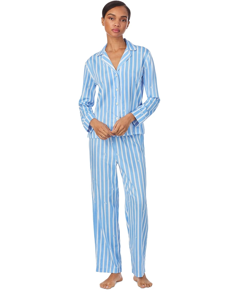 Lauren Ralph Women's Striped Notched-Collar Pajama Set