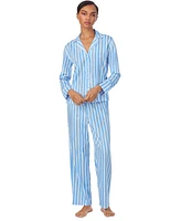 Lauren Ralph Women's Striped Notched-Collar Pajama Set