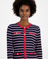 Tommy Hilfiger Women's Striped Contrast-Trim Button Cardigan