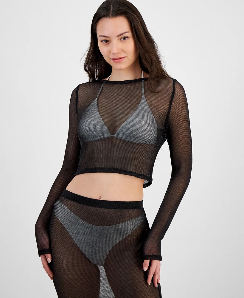 Miken Juniors' Metallic Mesh Cover-Up Top, Exclusively at Macy's