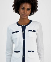 Tommy Hilfiger Women's Ribbed Contrast-Trim Button Cardigan