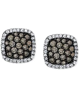 Champagne & White Diamond Halo Cluster Stud Earrings (5/8 ct. t.w.) in 14k Rose Gold