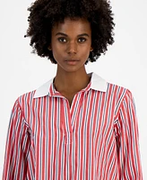 Tommy Hilfiger Women's Cotton Contrast-Collar Striped Tunic