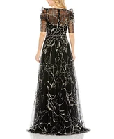 Mac Duggal Women's Embellished Gathered Puff Sleeve Faux Wrap Gown