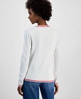 Tommy Hilfiger Women's Cotton Cable-Knit Contrast-Trim Sweater