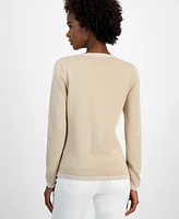 Tommy Hilfiger Women's Cotton Cable-Knit Contrast-Trim Sweater